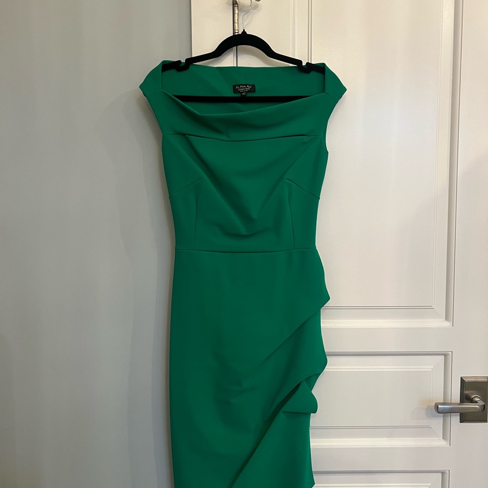 Chiara Boni Emerald Green Asymmetrical Ruched Sheath Dress